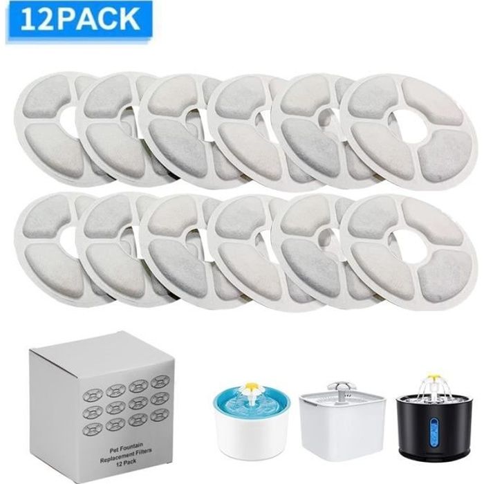 Filtre Fontaine Eau Chat,12pcs Filtre de chat de fontaine , adapté à 1,6 L Fountain Pet Fountain Filter