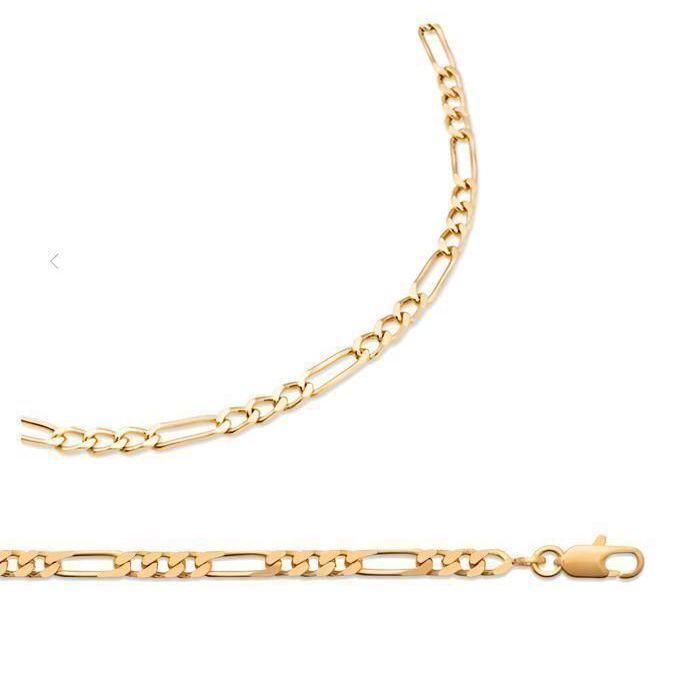 Chaîne de Cou - Homme - Maille Figaro - Triple - 55 cm - 4 5 mm - Plaqué Or Jaune 750/1000 - 3 Microns