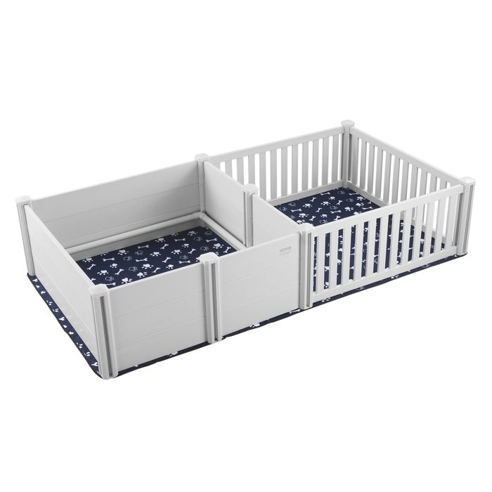 Comparer les prix de Parc de Mise Bas pour Chien-VEVOR-237x123x46 cm-Caisse de Mise Bas pour Chiens et Chiots-avec Rails et Tapis de Pipi Lavable-Blanc