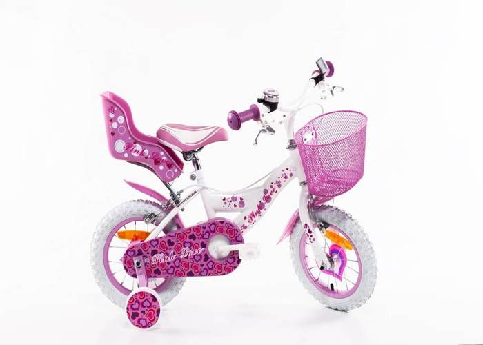 Vélo pour enfants - F.LLI SCHIANO - SCH PINK LOVE 12 - Roues 12 pouces - Cadre acier - Panier sonnette stabilisateurs