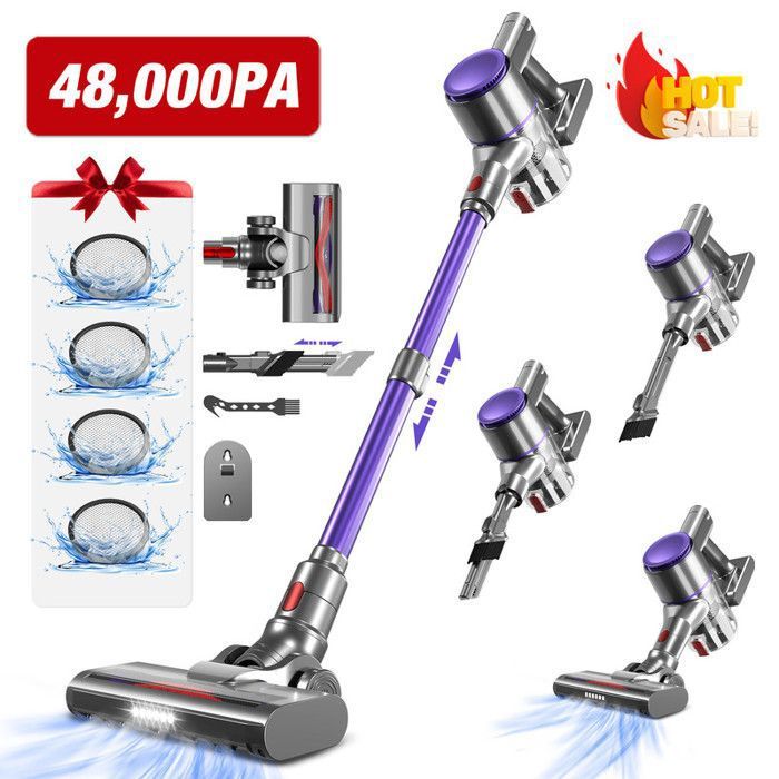 Aspirateur Balai sans Fil 48000Pa / 500WAspirateur sans Fil 55min AutonomieFiltration à5 niveaux18L CapacitéMultifonctions 6en 1