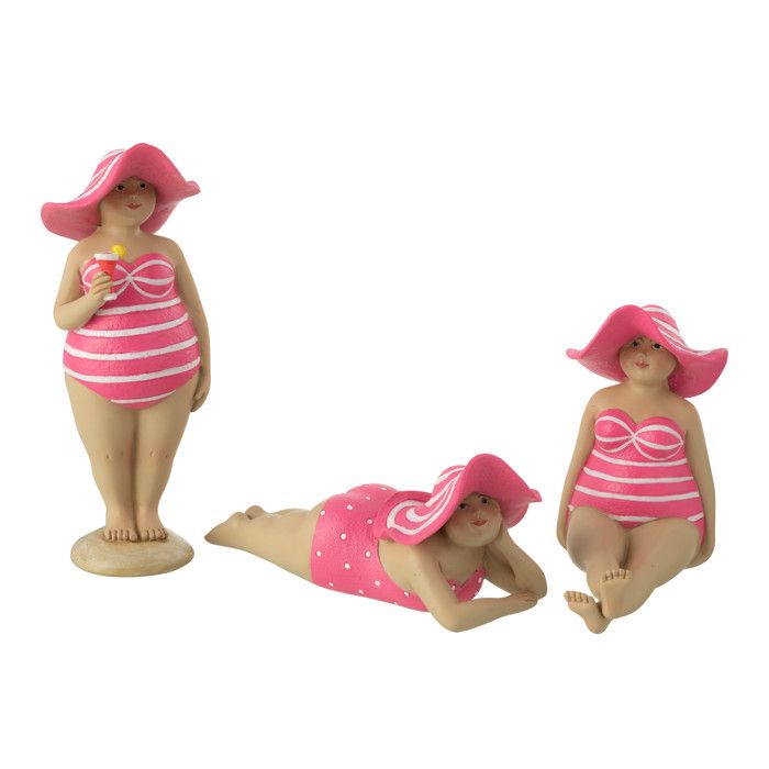 J-Line figurine Baigneuse Chapeau - polyrésine - rose - 3 pièces