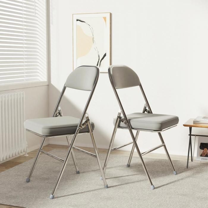 Lot de 2 Chaise Pliante - MIPAN - Chaise Pliante Salle A Manger - Pliable Chaise Visiteur Pliable en Cuir de Cuisine - Gris
