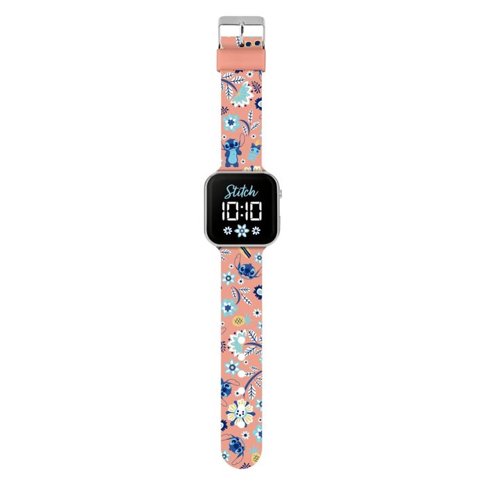 Montre LED enfant - DISNEY - Lilo & Stitch - Écran LED rouge - Bracelet multicolore - Boîtier en plastique argenté