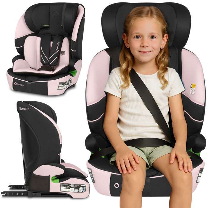 Siège auto évolutif LIONELO Levi Fix i-Size - ISOFIX - 76-150 cm - Assise large - Groupe 1/2/3 - Rose