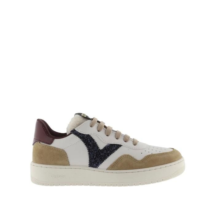 Baskets effet cuir fendu et paillettes femme Victoria Madrid - beige