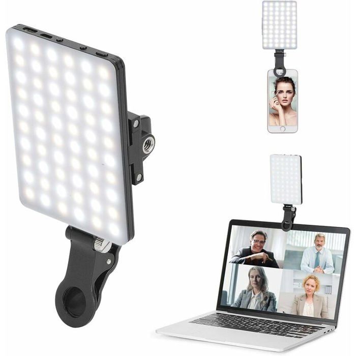 60 LED High Power Power Rechargeable Clip Rempliss Video Light avec clip avant et arrière ajusté 3 modes lumineux pour téléphone