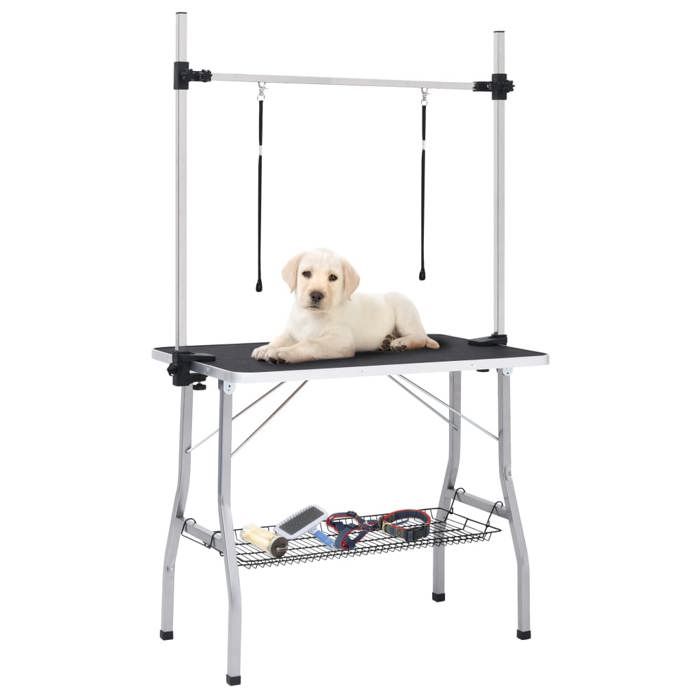 Table de toilettage - vidaXL - Réglable - 2 boucles - Panier - Noir Table de toilettage - vidaXL - Réglable - 2 boucles - Panier - Noir