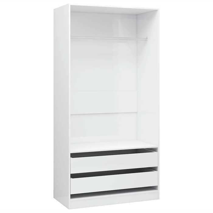 Blanc Garde-robe CLARENCE Armoire penderie Pour chambre Blanc brillant 100x50x200 cm Bois dingénierie LV1547