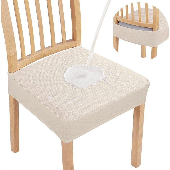 Lot de 6 housses de chaise extensibles beiges en polyester (35 x 35 x 5 cm).