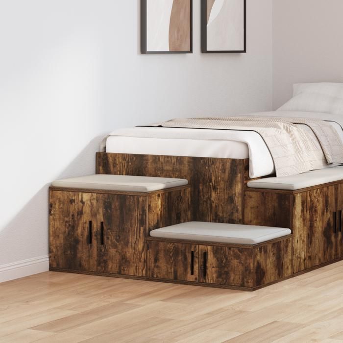 Armoire de rangement chêne fumé - VIDAXL - 127x41x40 cm - Bois dingénierie - Marron - 2 portes battantes