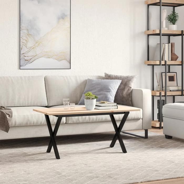 Table basse en bois de pin massif - vidaxl - 90x40x45 cm - Brun - Structure en X - Acier enduit de poudre - Contemporain