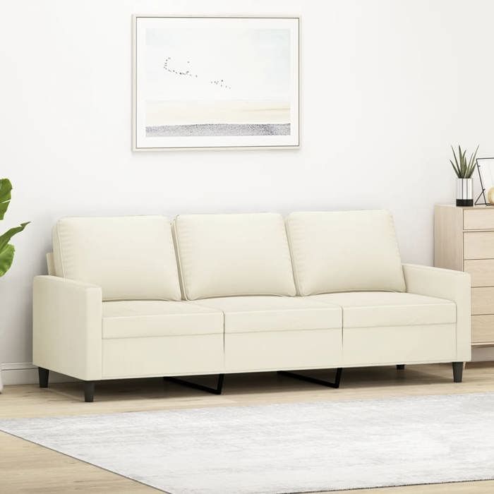 Canapé 3 places velours - vidaXL - Crème - 180 cm - 198x77x80 cm - Velours doux - Cadre en métal - Confortable