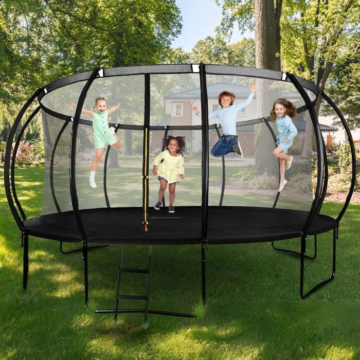 Trampoline Extérieur Enfant +3 ans Charge jusquà 150Kg - HYPERMOTION - 487 cm - Filet de sécurité Zippé - Échelle antidérapante
