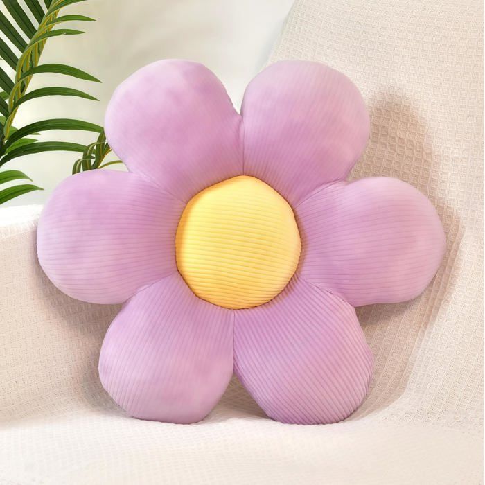 Coussin décoratif violet marguerites 38 cm pour sol lit canapé ou chaise