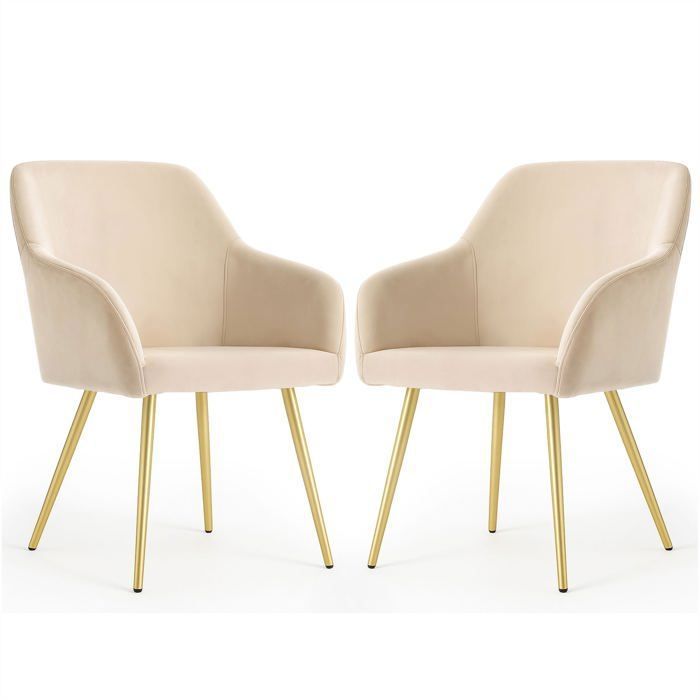 Lot de 2 Chaises en velours lisses ESTELLE Beige pieds dorés Lot de 2 Chaises en velours lisses ESTELLE Beige pieds dorés