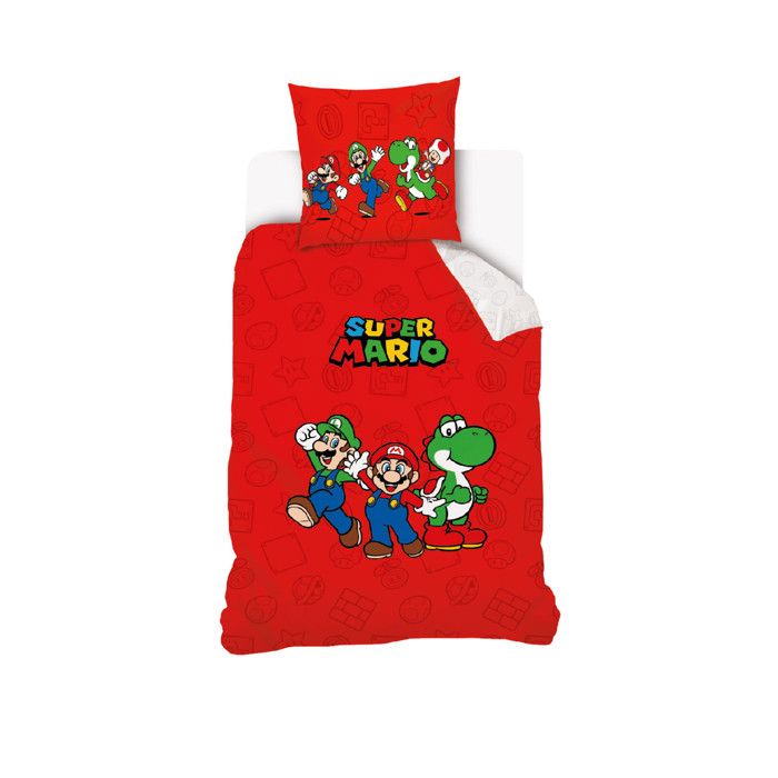 Parure de lit enfant Super Mario rouge 140×200 cm 70×90 cm Référence : CBX2321MARIO