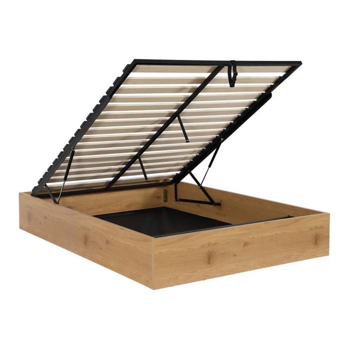 Lit coffre sommier à lattes 140x190cm décor bois chêne - Lift Lit coffre sommier à lattes 140x190cm décor bois chêne - Lift