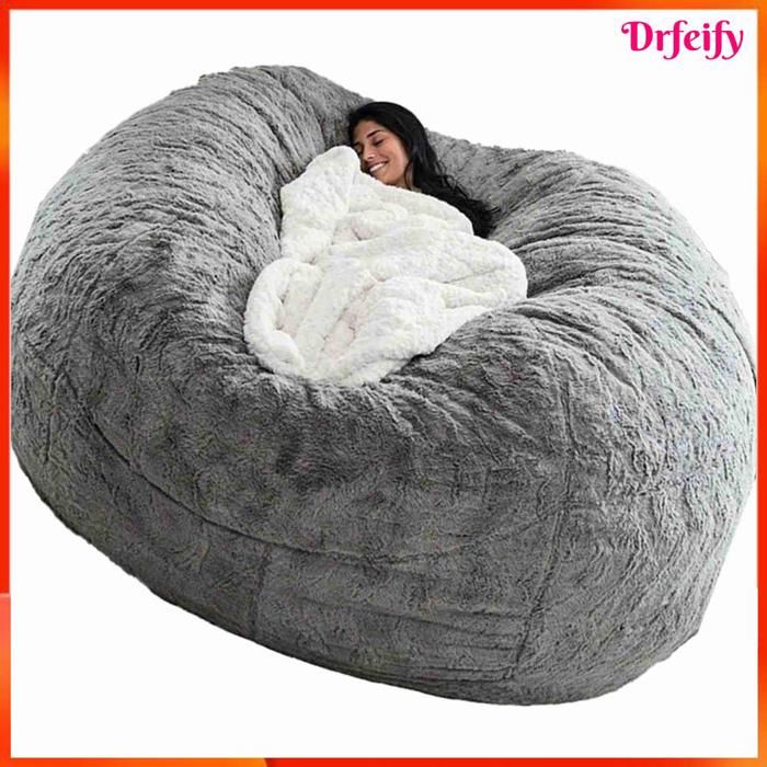 Housse de pouf - AKOZON - 1500x750 mm - Gris/Kaki - Tissu doux - Housse seule (sans remplissage)
