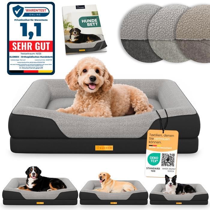 ELONEO lit orthopédique pour chien noir taille S couchage confortable avec mousse mémoire coussin lavable