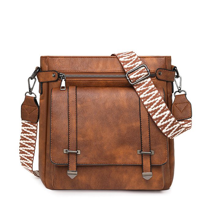 Sacoche Femme Multi-poches Fashion Sacs bandoulière en Similicuir Marron