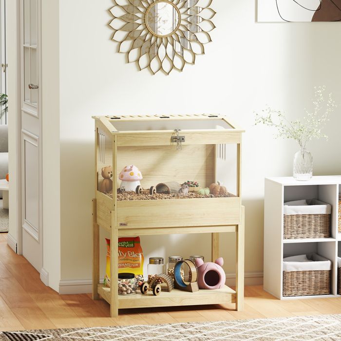 MOTHINESSTO4011-Cage à hamster en bois surélevée avec plateau de rangement couvercle ouvrable 832 x 50 x 103 cm effet bois naturel