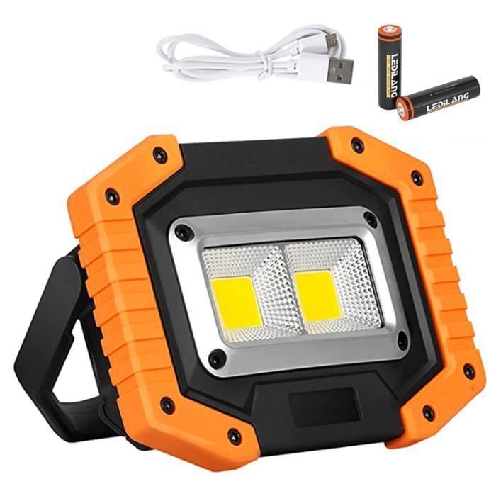 Projecteur de Chantier LED USB Rechargeable Lampe de Travail 30W 2000LM - Luminaire extérieur avec 2 Batteries IP65 Imperméable