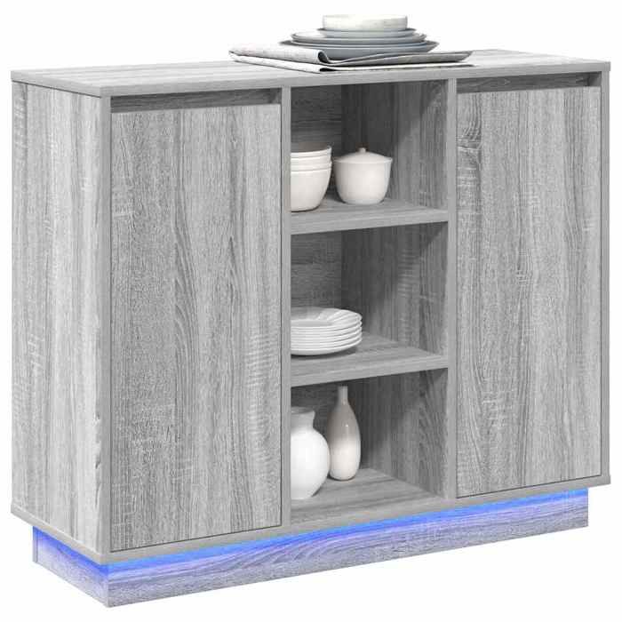 Buffet bahut - vidaXL - bois dingénierie - gris - 2 portes - LED - 90 x 32 x 75 cm 74vml23m