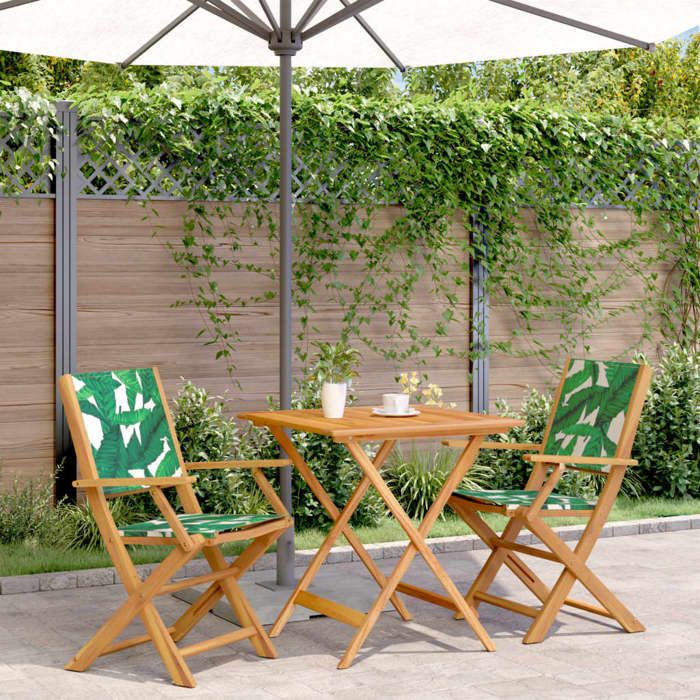 VIDAXL Ensemble Table bar avec chaises (3 pcs) - ANTI-UV - motif de feuilles tissu et bois massif 70x70x75 cm M6650
