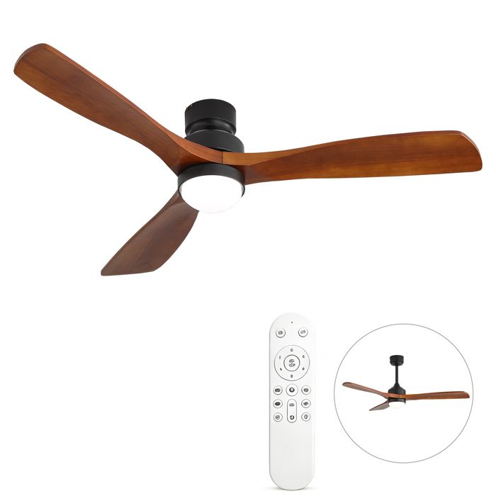 Ventilateur de plafond 52 pouces avec LED –Moteur DC silencieux –Réversible été/hiver –6 vitesses–Télécommande–Minuterie -Noyer