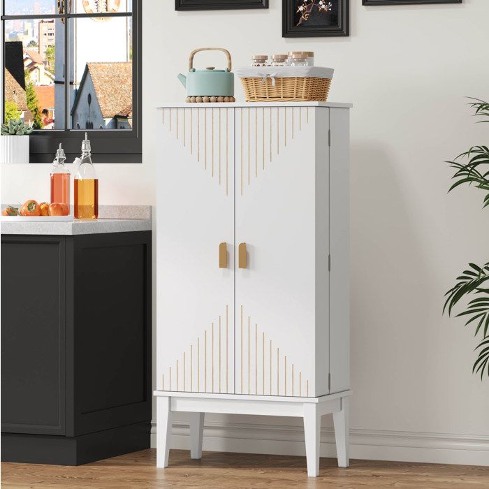 Meuble de Rangement 2 Portes avec 5 Étagères et Rangements de Porte - MODENVIE - Vintage pour Cuisine 59×30×120 7 cm Blanc