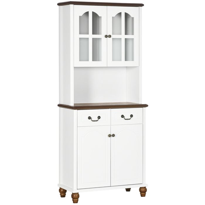 Buffet de cuisine – meuble de rangement – 2 tiroirs – portes vitrées – soft-close – blanc – 76 x 38 x 182 cm