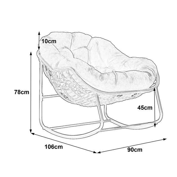 Fauteuil berçant - ZEVKOR - Fauteuil berçant 1 - Rotin synthétique tressé main - Cadre acier robuste - Coussin 10 cm rose