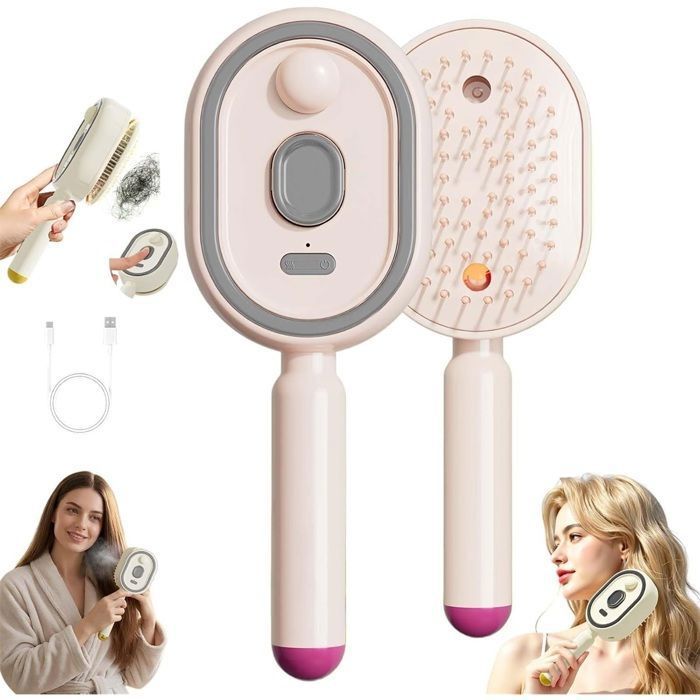 FER A LISSER Electric Steam Brush Electric Steam Brushs For Hair USB Rechargeable Wet Dry Hair Care For Women(Rose)