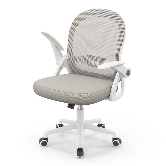 Chaise bureau accoudoirs relevables assise maille respirante gris hauteur réglable roulettes piètement métal