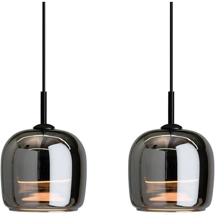 Lot de 2 suspensions LED en verre gris fumé - Luminaire moderne pour îlot de cuisine et salle à manger (12W)