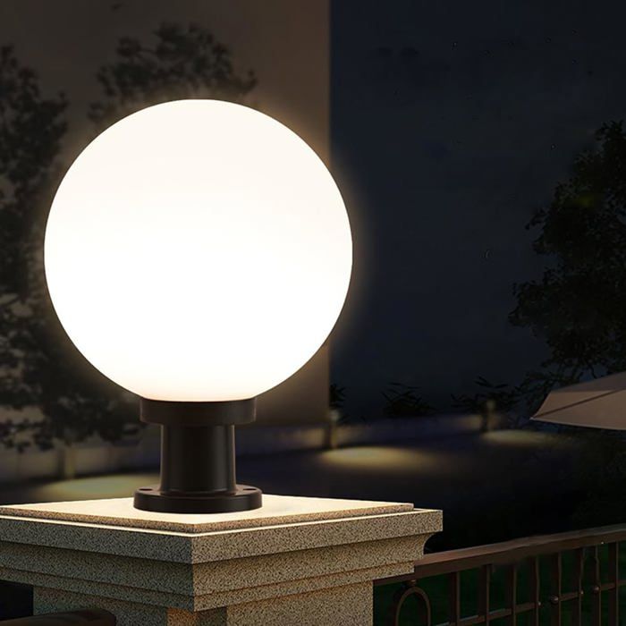 Lampe de Pilier Extérieur Étanche - Lanterne E27 Moderne Jardin Portail Patio - Lampadaire Rond Chemin Éclairage Paysage (25cm)