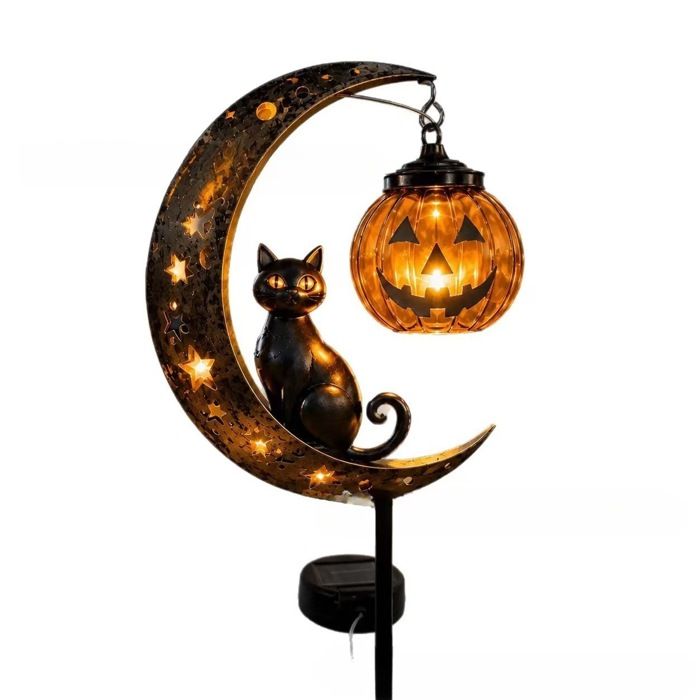 Lampe de sol Halloween chat noir lune et citrouille style C pour décoration intérieure extérieure