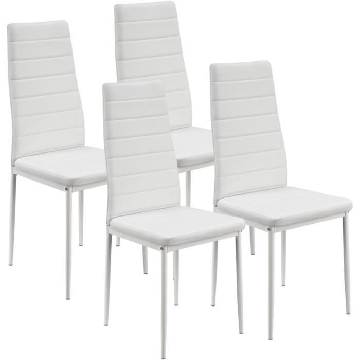 lot de 4 chaises de salle à manger ou de cuisine design épuré cadre en acier blanc