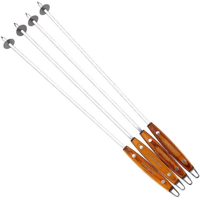 40 Brochettes Barbecue Inox 35 Cm + 2 Brosses - Plates, Réutilisables, Pour Kebab, Viande, Légumes