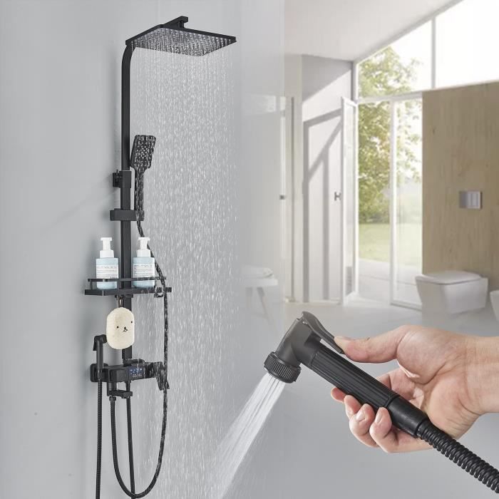 Colonne de Douche Massage avec Robinet en Acier Inoxydable Noir