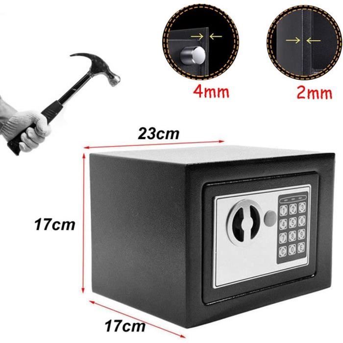 Coffre-fort électronique à code PIN numérique avec clé de sécurité 8,5 L -31 x 20 x 20 cm