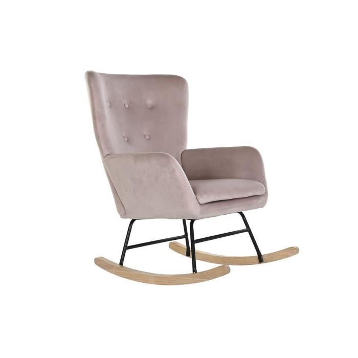 fauteuil à bascule naturel noir rose métal polyester (66 x 80 x 90 cm)