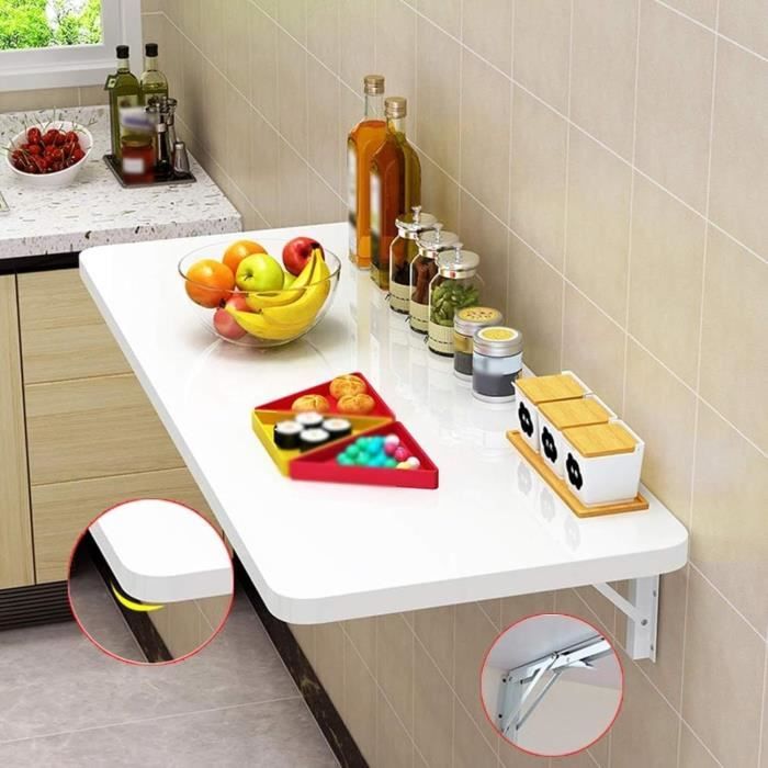 Table à Manger Pliante Murale Blanc - 75x40 Cm, Charge 60 Kg - Pour Petits Espaces (Cuisine, Bureau, Chambre)