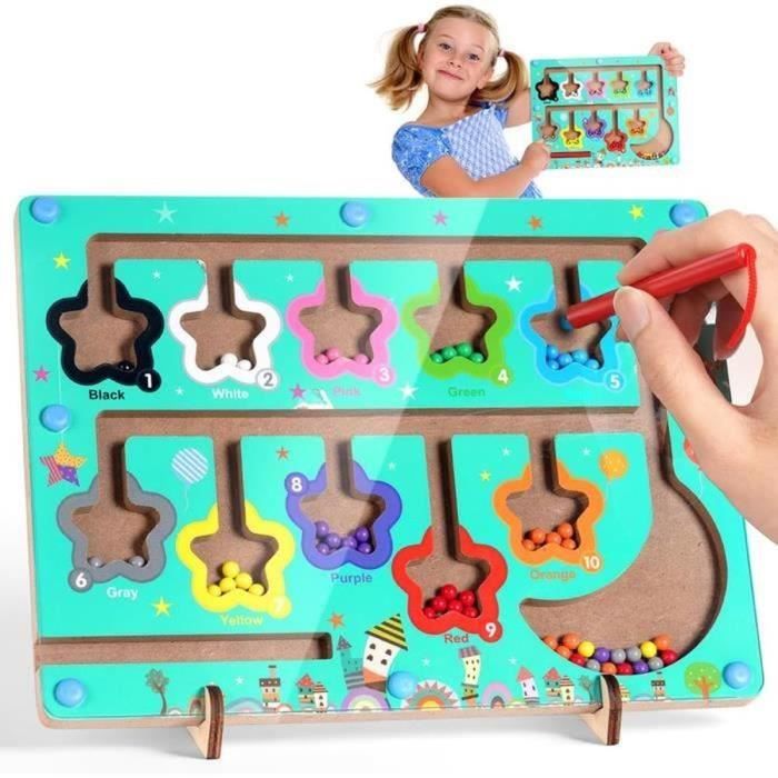 Labyrinthe Magnétique En Bois Montessori - Jeu éducatif Pour Apprendre Les Couleurs Et Les Nombres | Cadeau Enfant 3 4 5 Ans