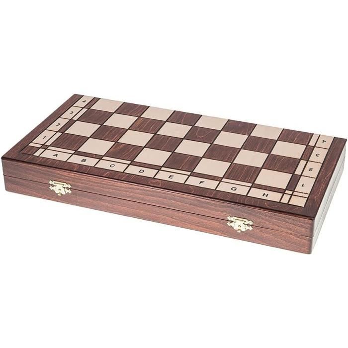 SET D'ÉCHECS TOURNOI N°4 ACAJOU - Échiquier Bois 44x44 Cm + Pièces Staunton 4 (Roi 76 Mm)