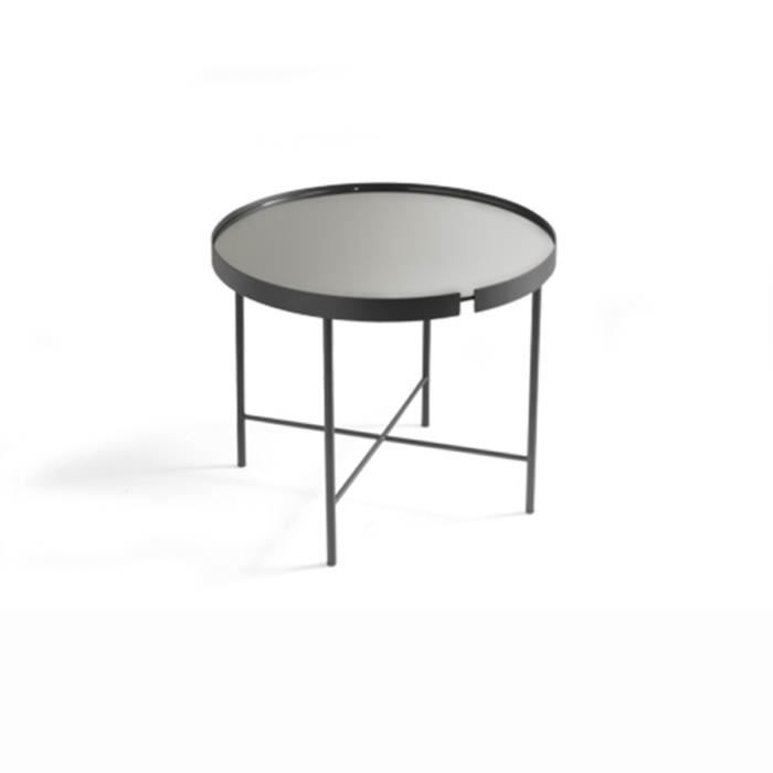 Table basse ronde en métal CHRIS 80 avec verre fumé - Solotto - Design contemporain