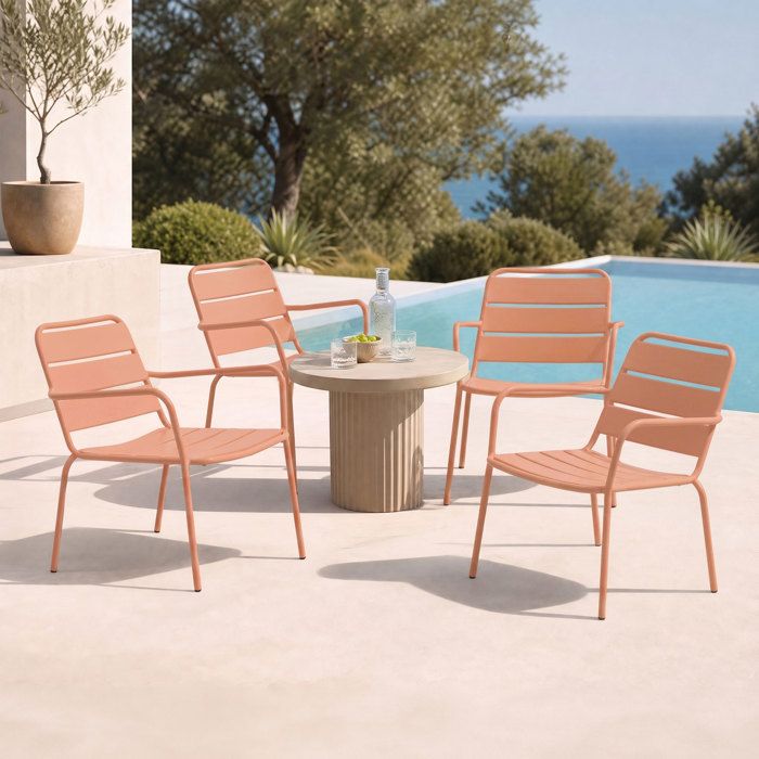 Lot de 4 fauteuils de jardin en métal terracotta - BACA