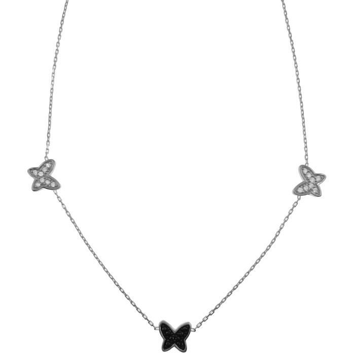 Collier Argent 925 Rhodié Avec Zirconium - Élégant Et Brillant, Longueur 45 Cm