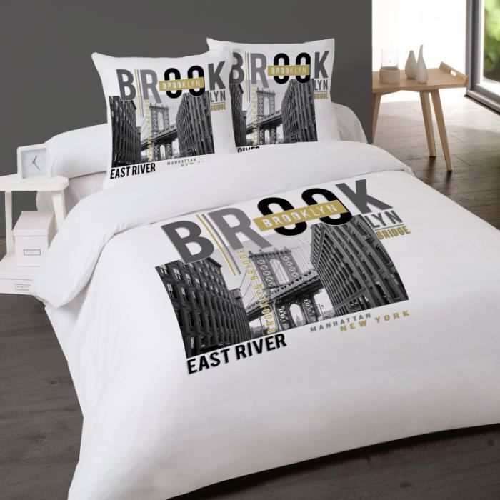 Housse De Couette Brooklyn New York 200 X 200 2 Taies Coton 100 Achat Vente Housse De Couette Et Taies Cdiscount